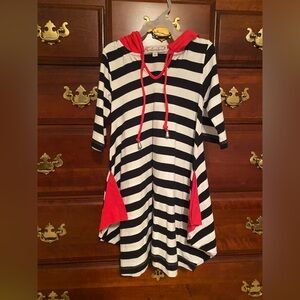 Kidcuteture black & white striped dress w/red trim size 6